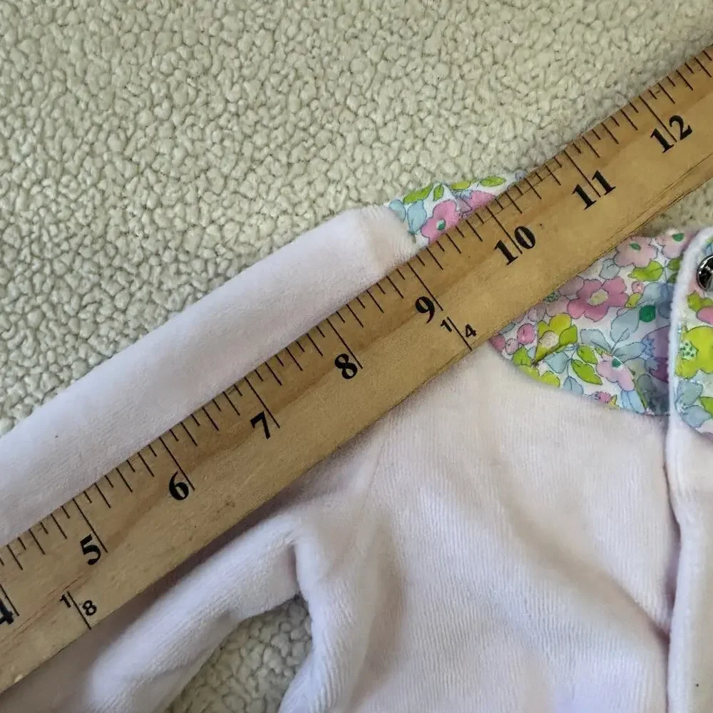 Jacadi Paris 6 Months Pink Baby Girl Onesies Bodysuit Velour Floral Footed
